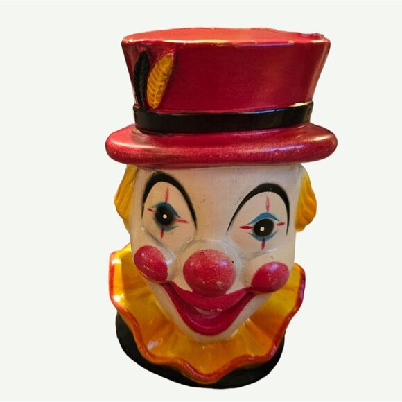 Vintage 1960's Coin Bank Smiling Circus Clown  Bank Hard Plastic Carnival Prize - Picture 10 of 14